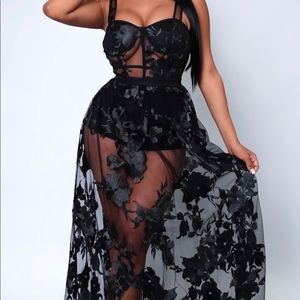 Black long lace see through dress.